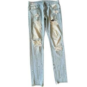 Young & Reckless Light Wash Distressed Paint Splatter Jeans Men’s 36x32